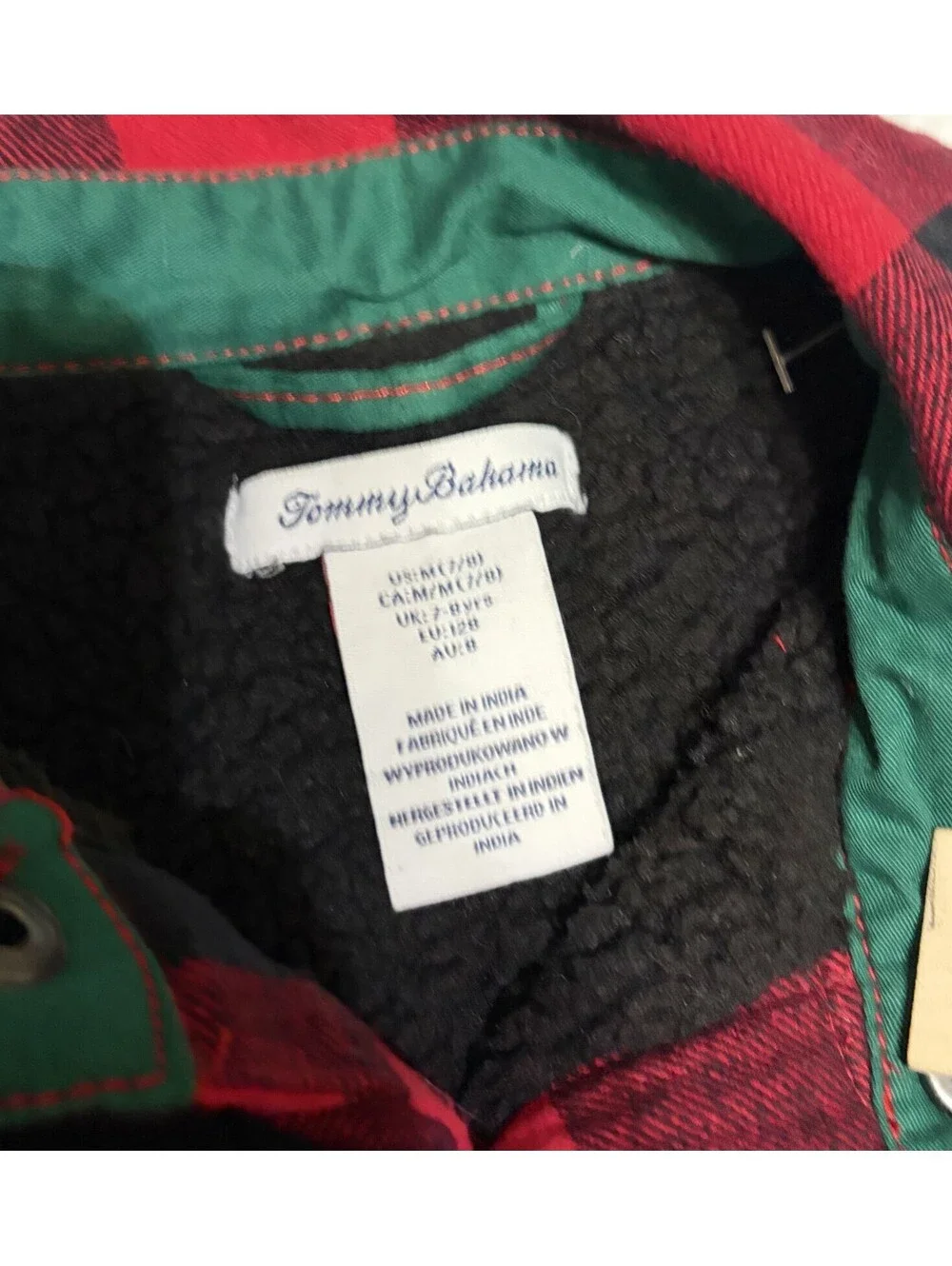 NWOT Tommy Bahama Boys Red Black Buffalo Plaid Sherpa Flannel Shacket Jacket M